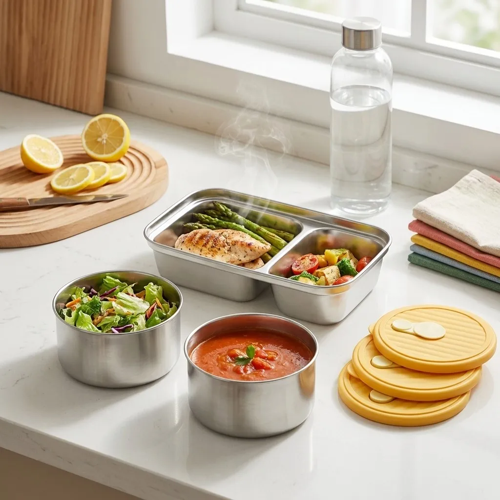Food Storage Oven Safe - Mikrowellengeeignete Bento-Box aus Edelstahl 304, Lunchbox-Set